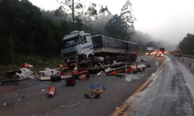 Acidente com dois feridos na BR-386 envolve caminhão de Erval Grande